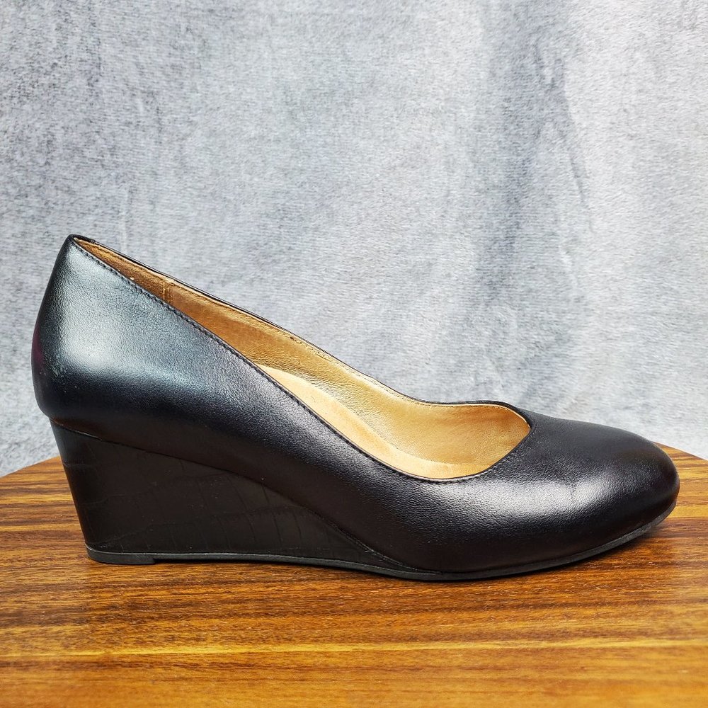 Vionic Antonia Wedge Heels Women's 8.5 Black Leather Comfort Shoes